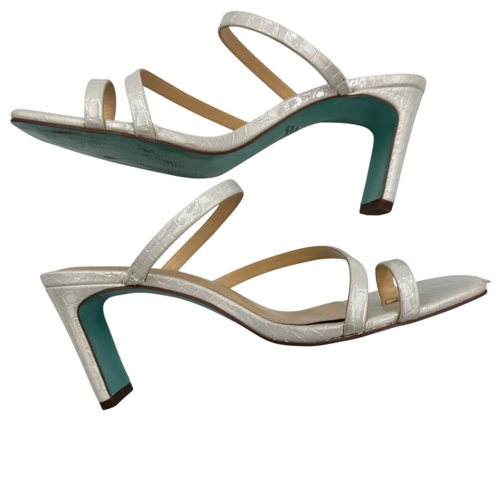 Betsey Johnson Anya Heels 8 White Croc Mule Sandals Bridal Y2K Heels Shoes Y2K - Picture 5 of 16